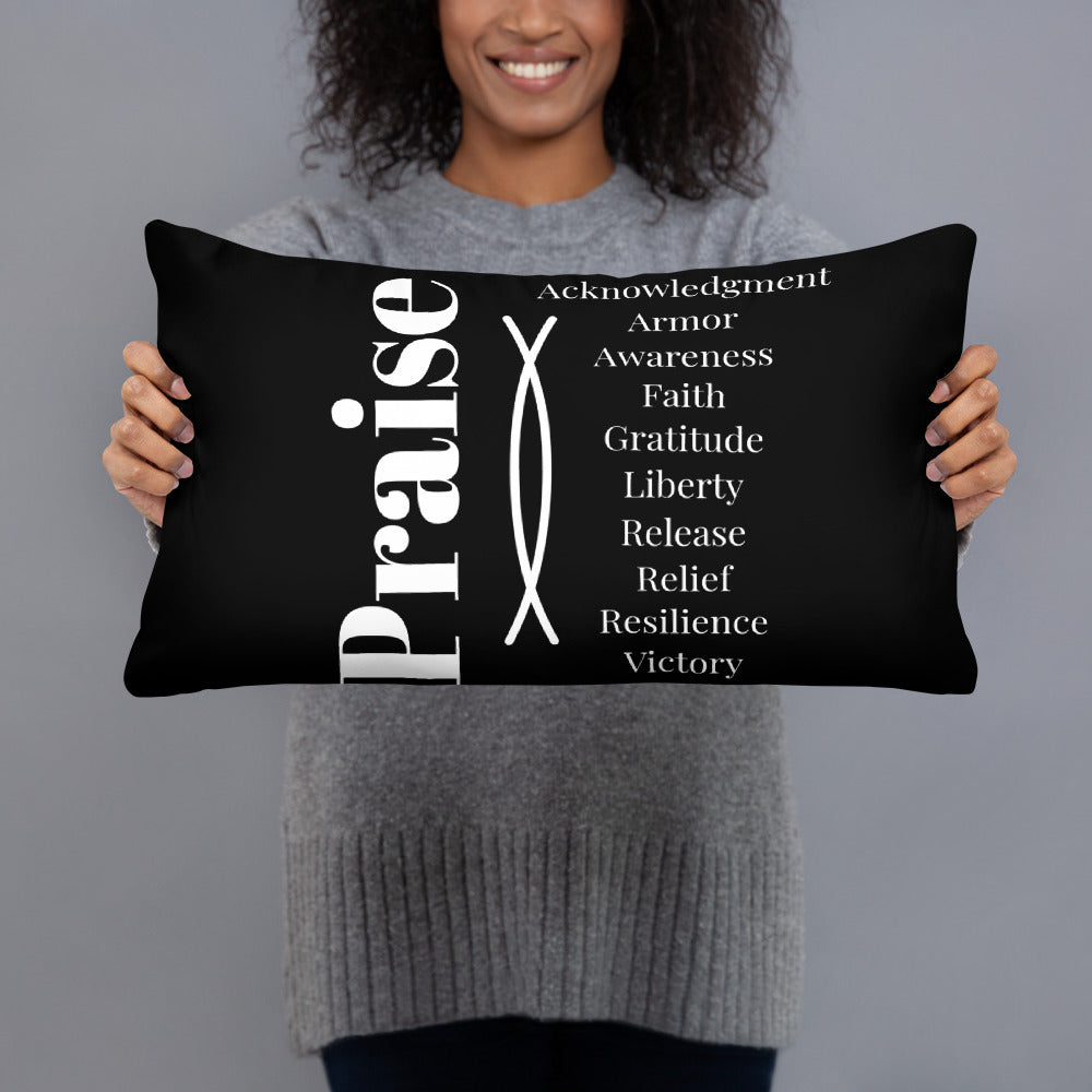 Praise inspirational square throw pillow - Black/White