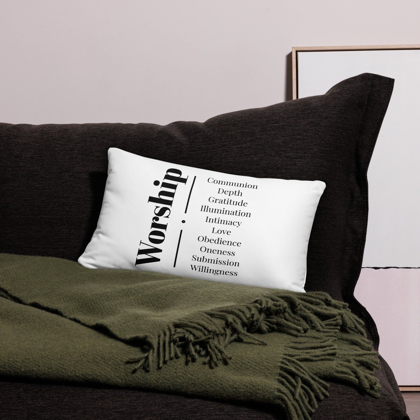 Worship inspirational square throw pillow - White/black