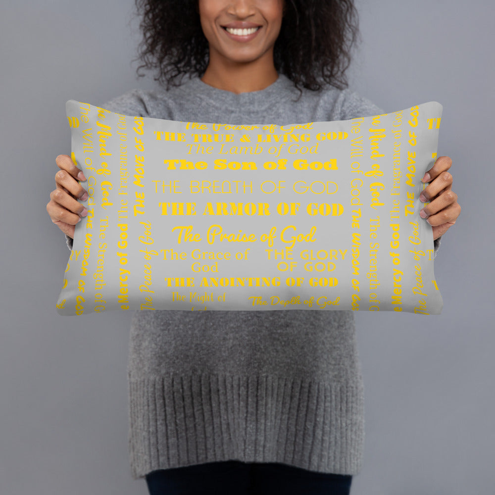Attributes of God Throw Pillow – Gold & Grey | Christian Home Decor