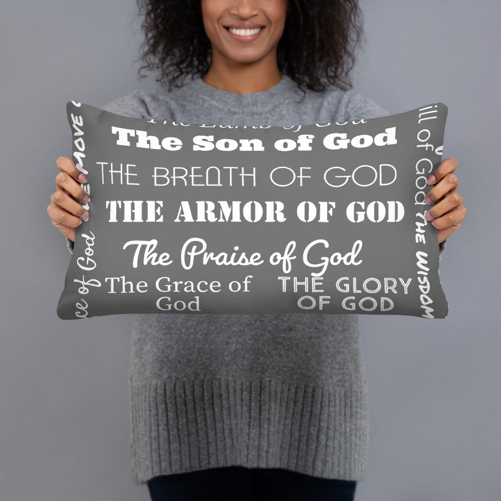 Attributes of God Throw Pillow – Dark Grey & White | Christian Home Decor