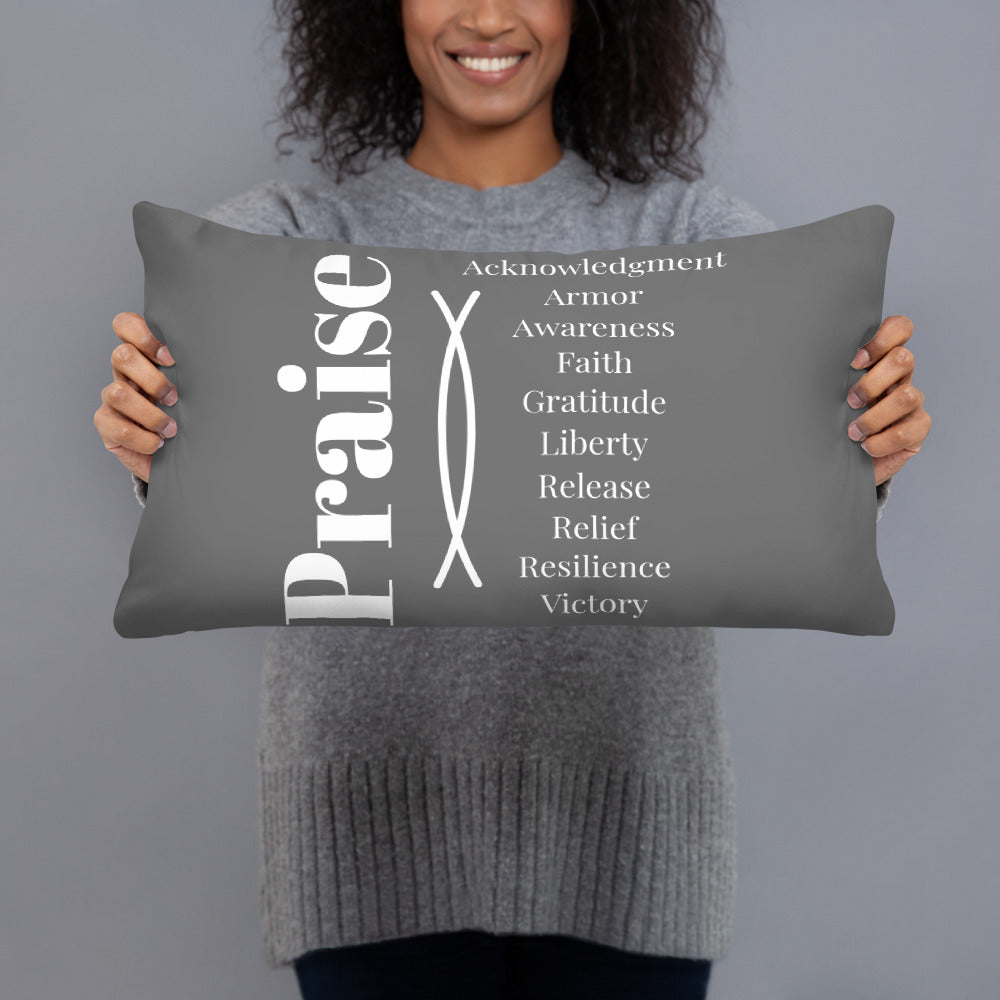 Praise inspirational square throw pillow - Grey