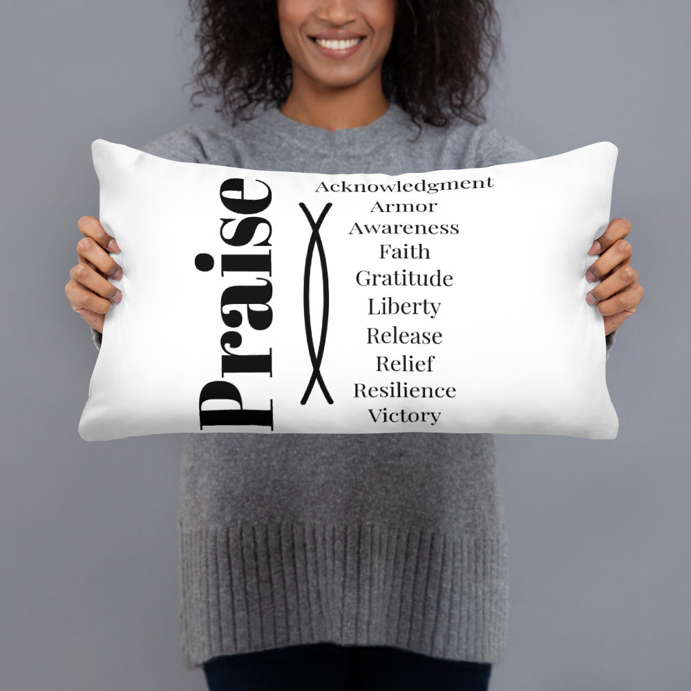 Praise inspirational square throw pillow - White/Black