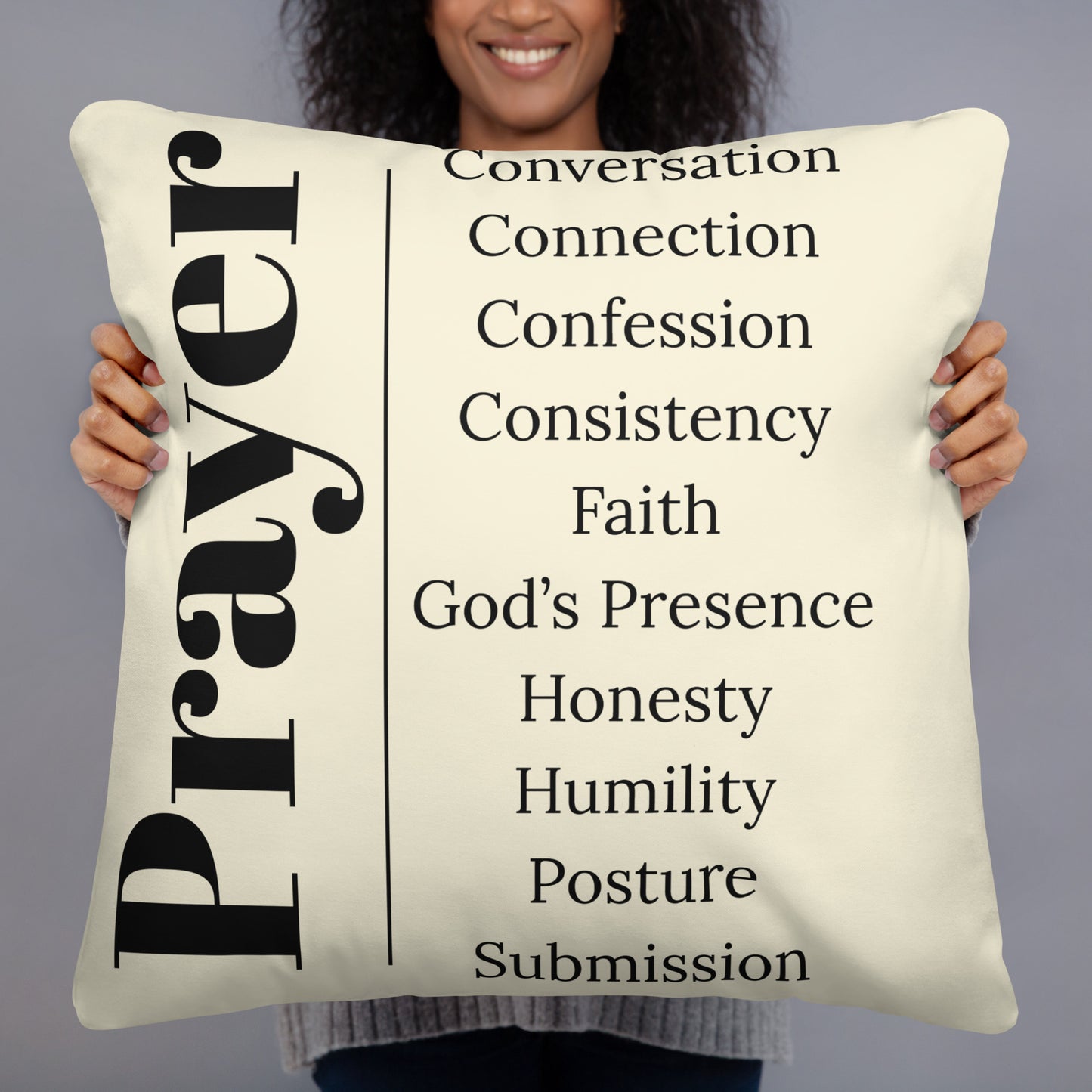 Prayer inspirational square throw pillow - Cream/Black