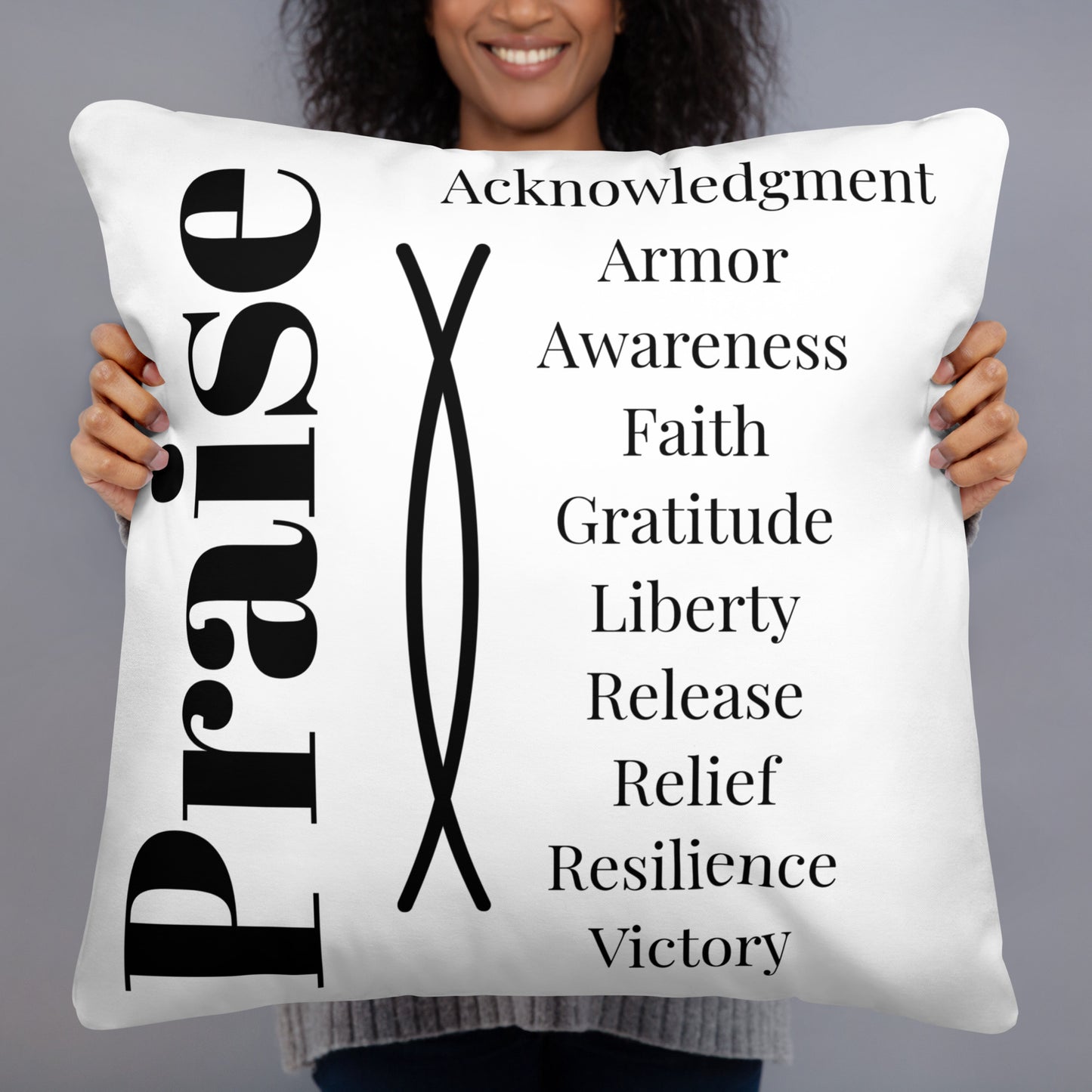 Praise inspirational square throw pillow - White/Black