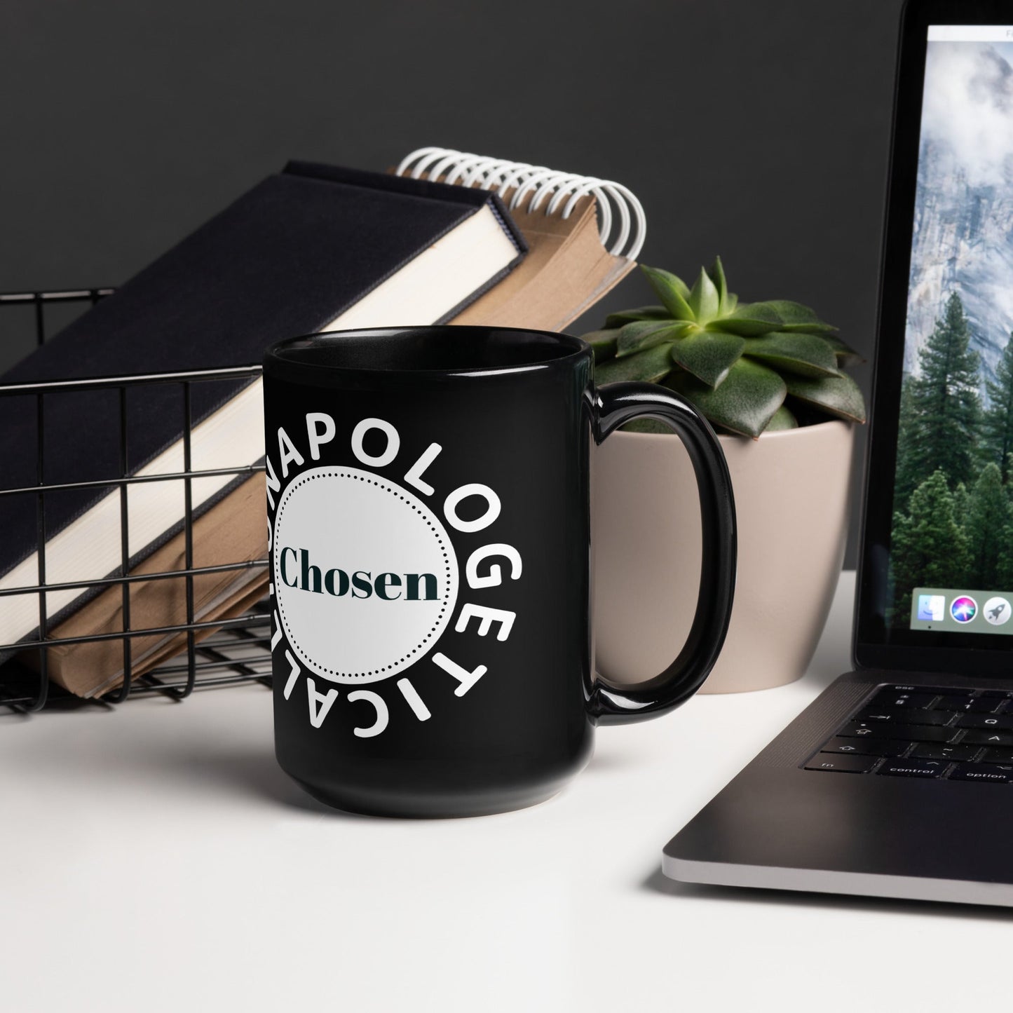 Unapologetically Chosen Black Glossy Mug