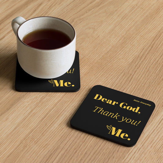 Coaster - Dear God, cork back, Black/Gold