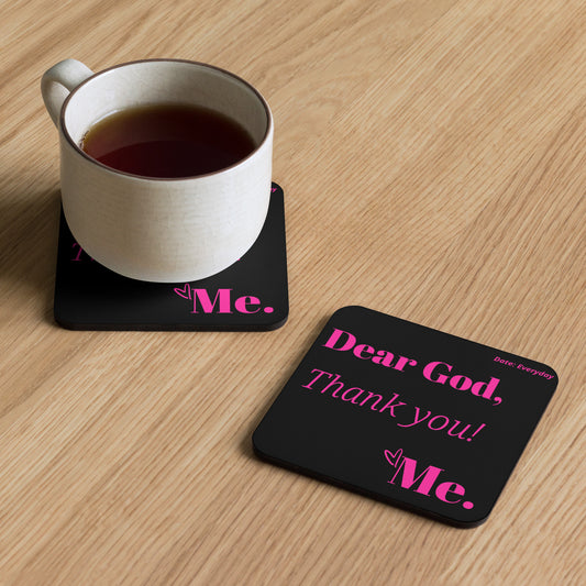 Coaster - Dear God, cork back, pink/black
