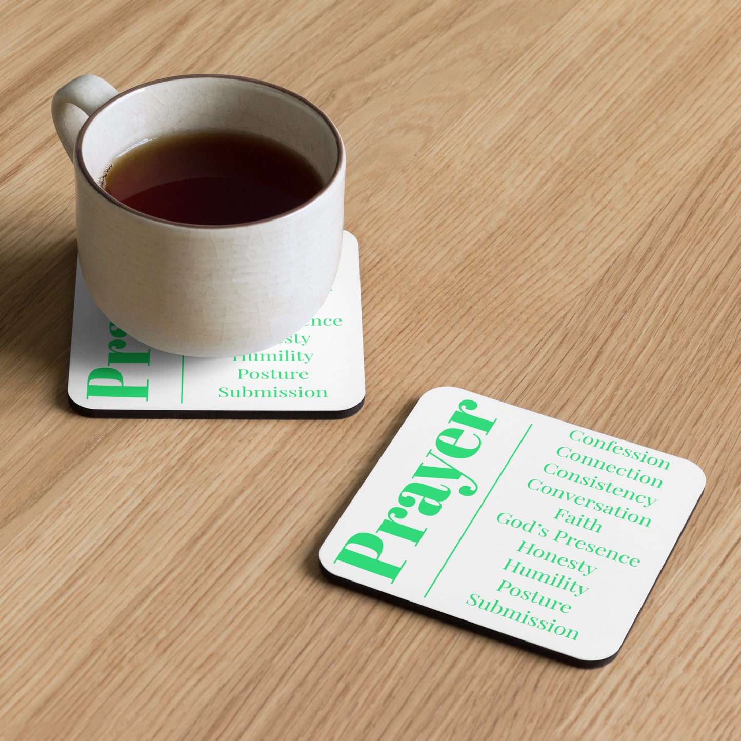 Prayer cork back coaster - Green/White