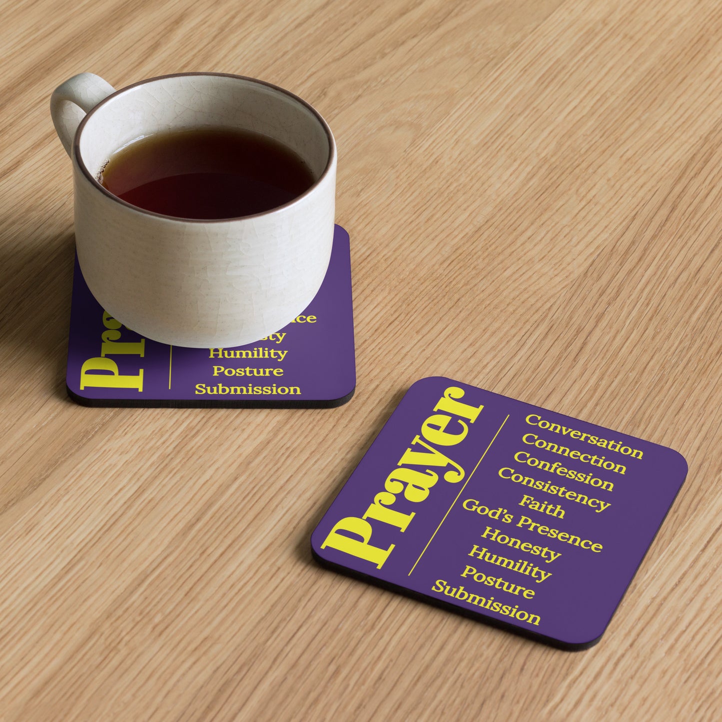 Prayer cork back coaster - Purple/Gold
