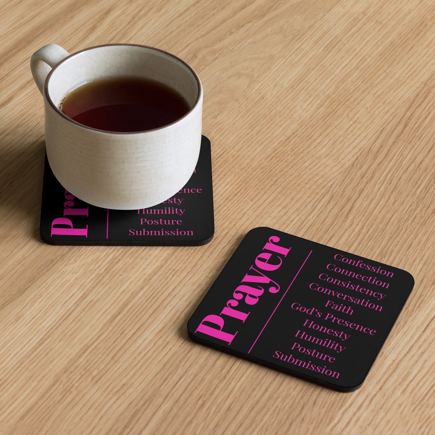 Prayer cork back coaster - Hot Pink/Black