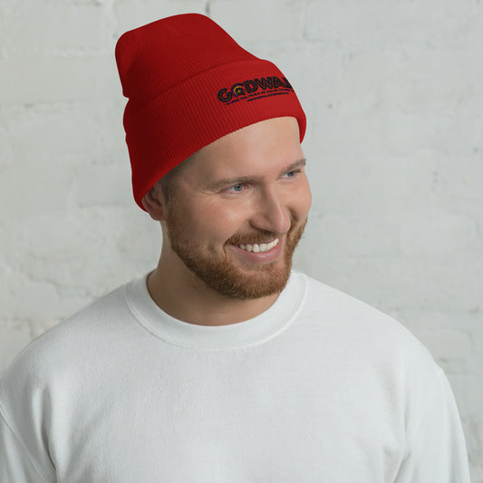 GodWare Logo Beanie – Black Print | Christian Embroidered Cuffed Winter Hat