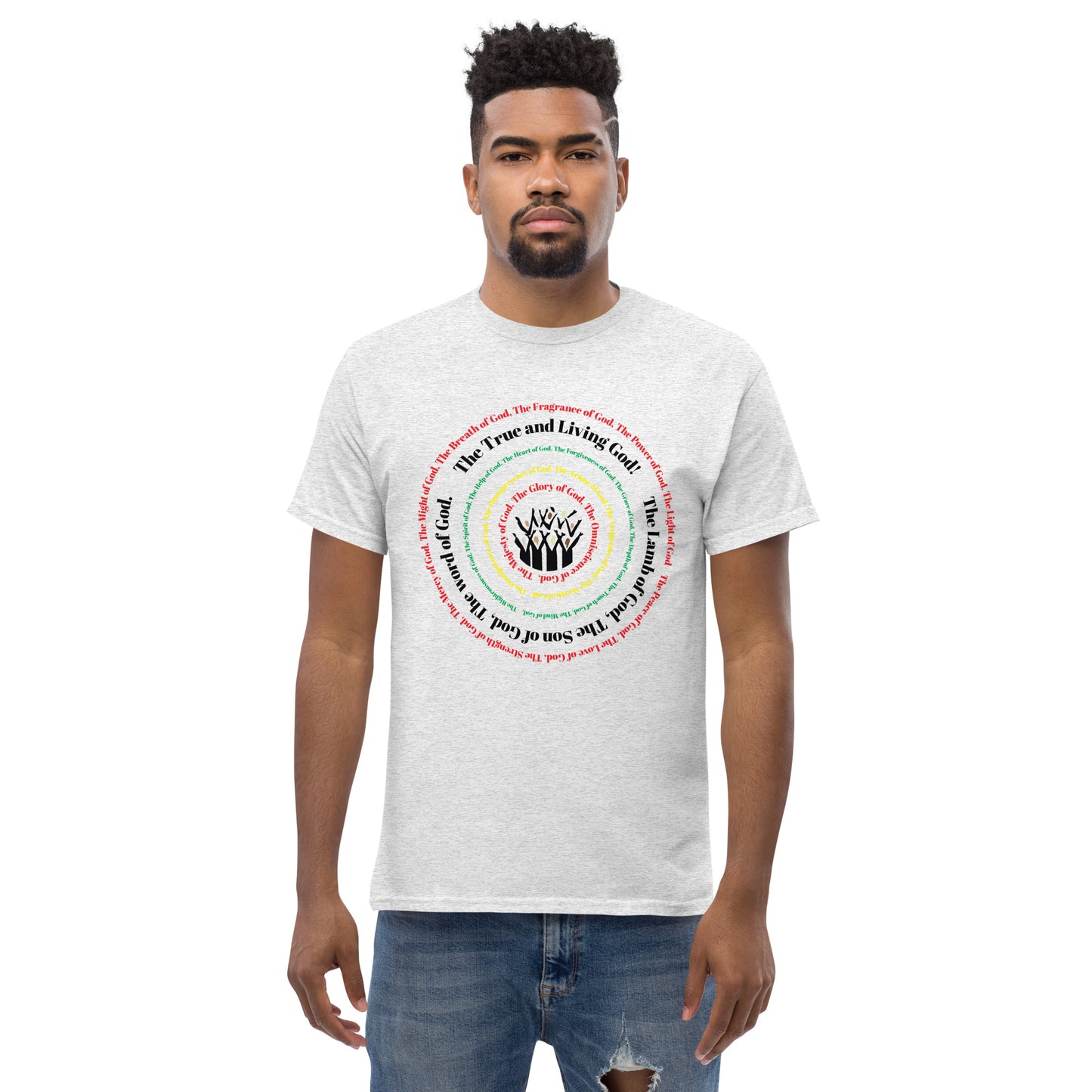 Attributes of God Men's cotton tee - Multi-color print