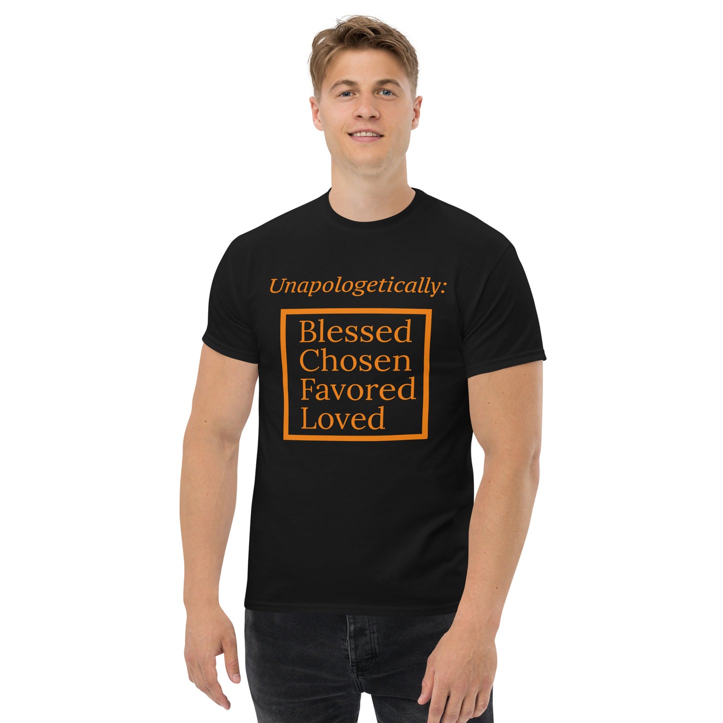 Unapologetic short-sleeve classic t-shirt (Orange print)