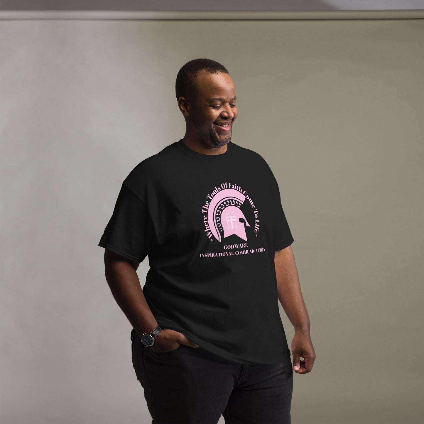 Godware Men's short-sleeve tee (Light pink logo)