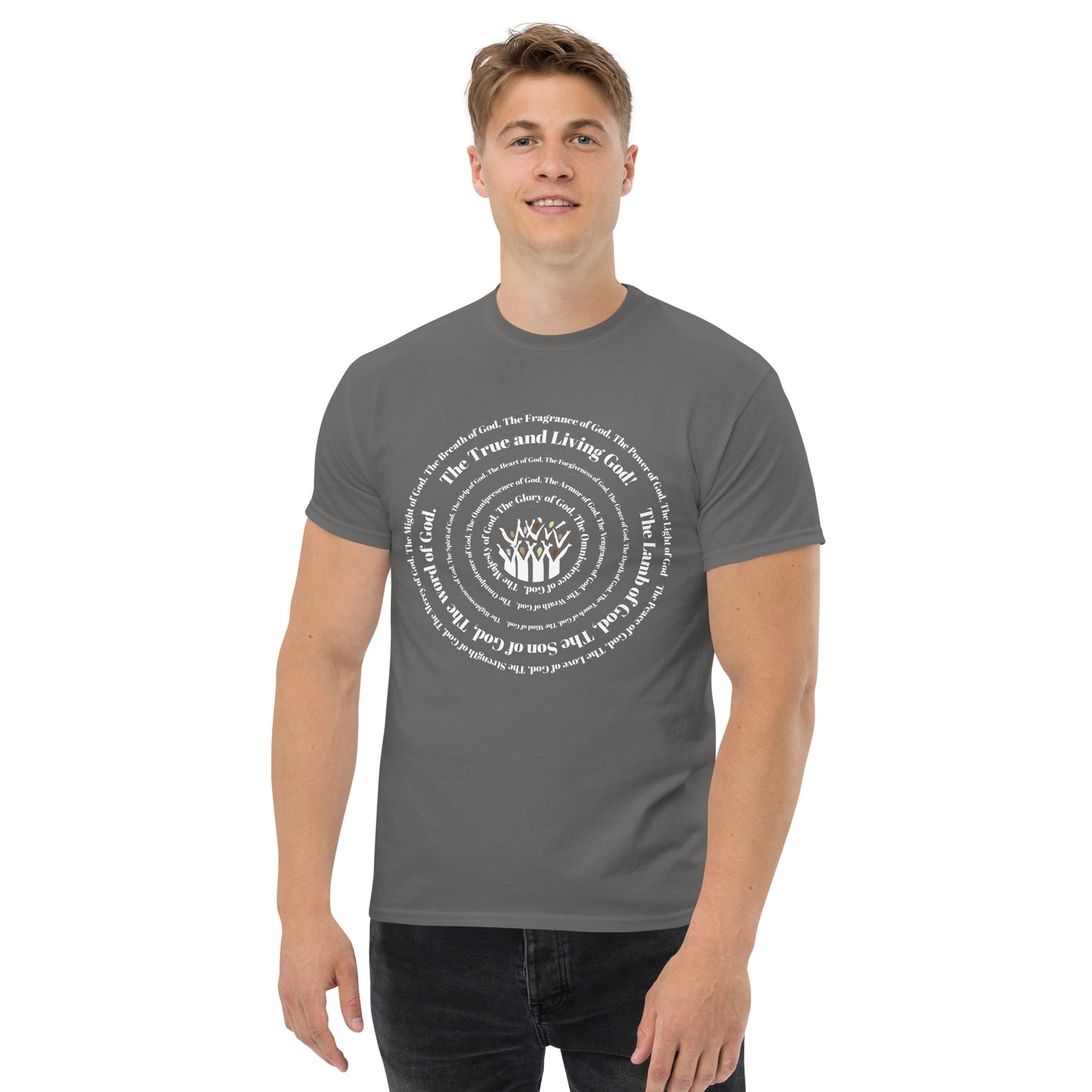 Attributes of God Men's cotton tee - White print