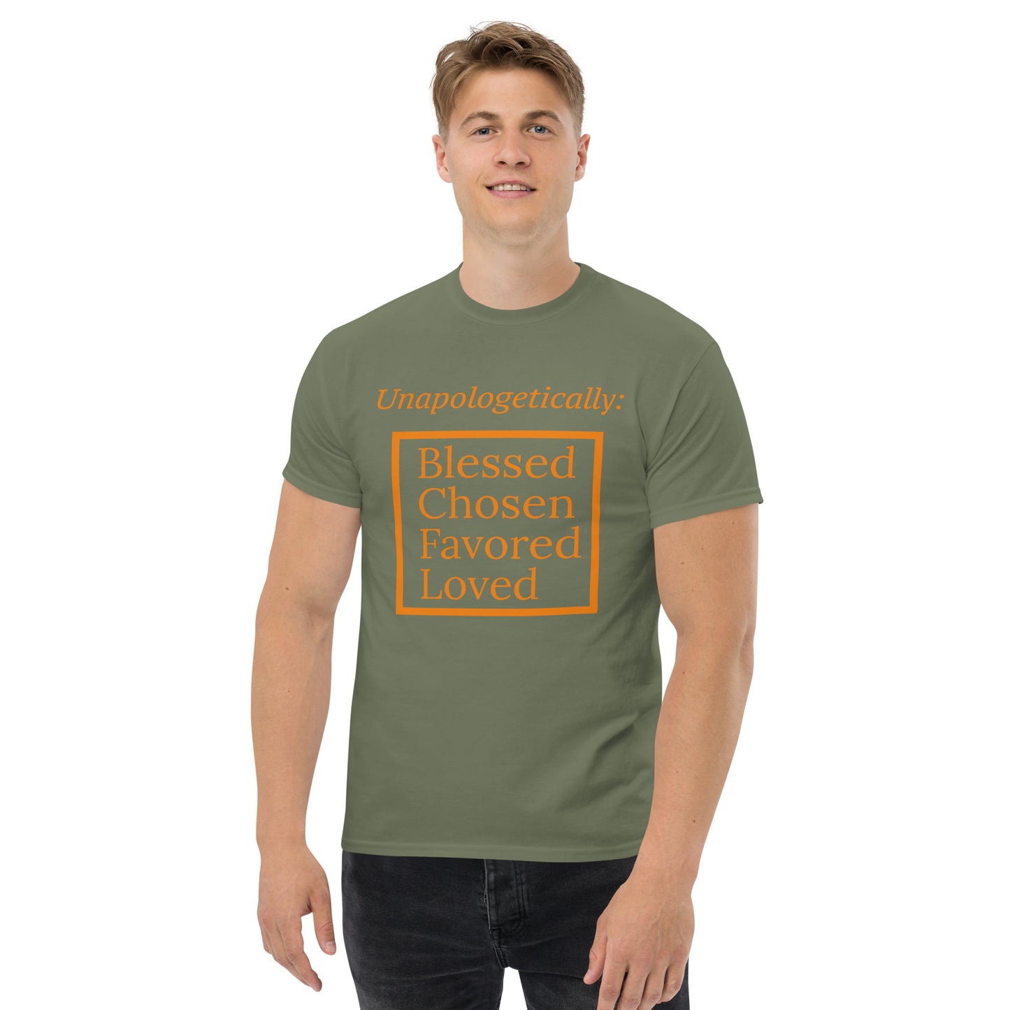Unapologetic short-sleeve classic t-shirt (Orange print)