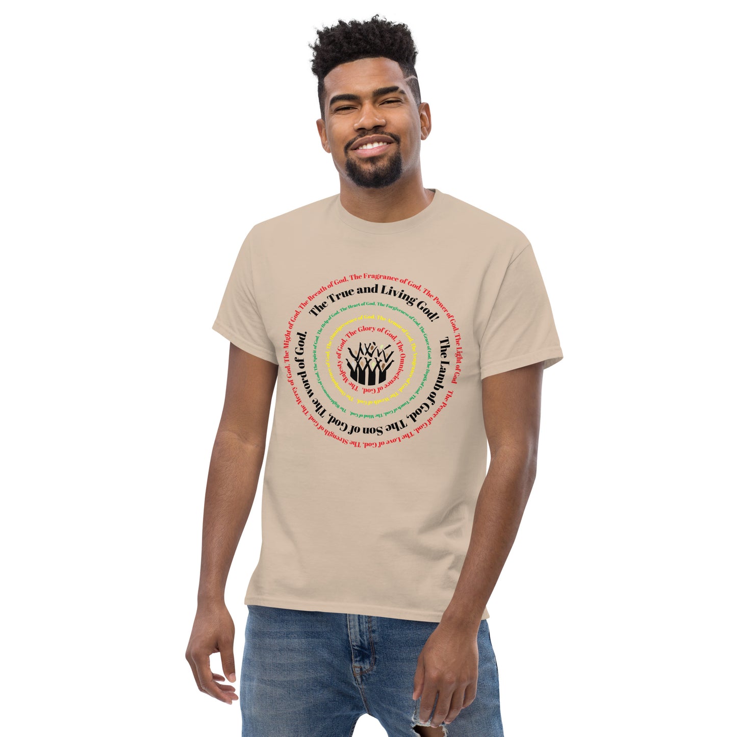 Attributes of God Men's cotton tee - Multi-color print