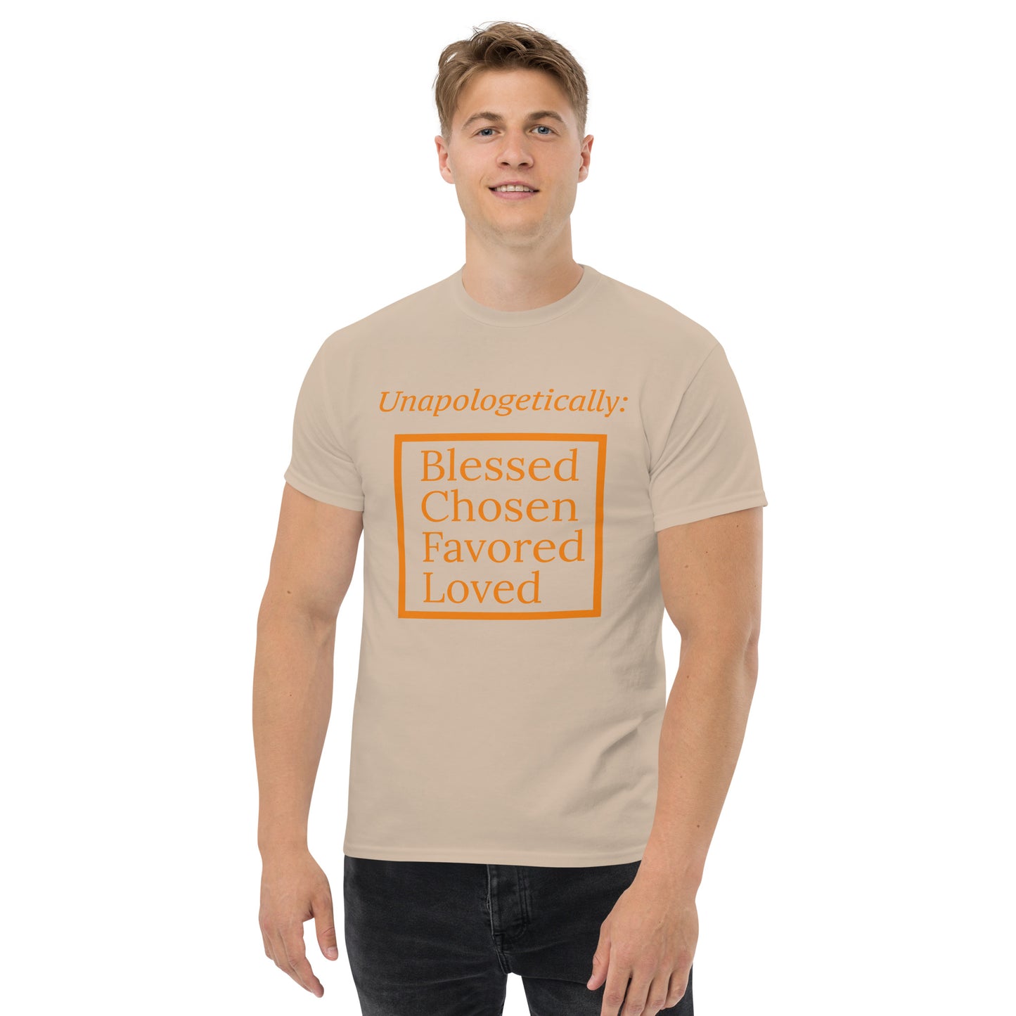 Unapologetic short-sleeve classic t-shirt (Orange print)