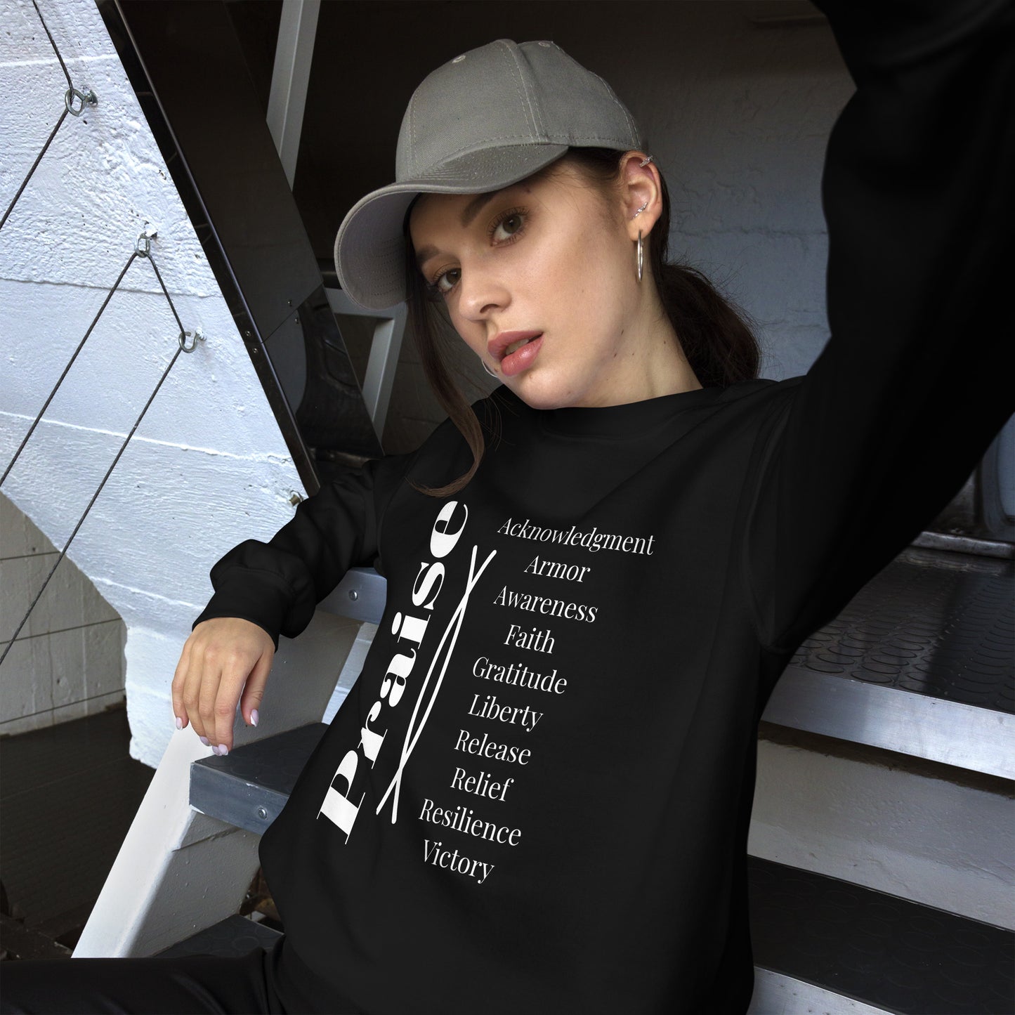 Praise Crew Neck Sweatshirt - White Print
