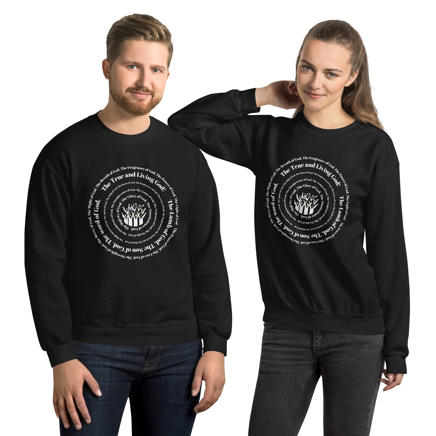 Attributes of God Crew Neck Sweatshirt - White Spiral