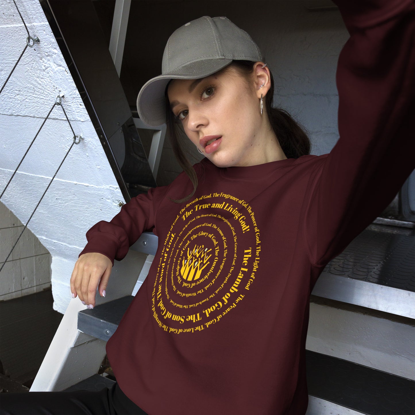 Attributes of God Crew Neck Sweatshirt - Gold Spiral