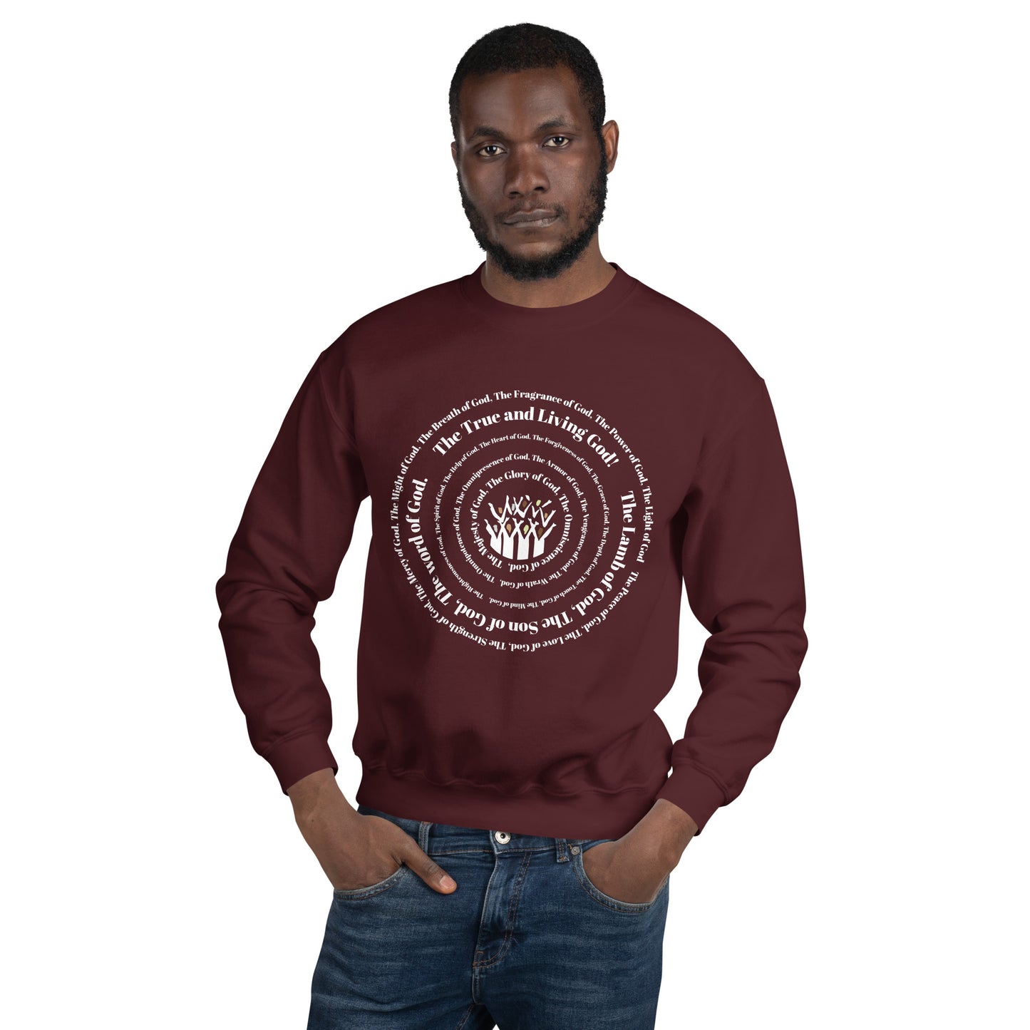 Attributes of God Crew Neck Sweatshirt - White Spiral