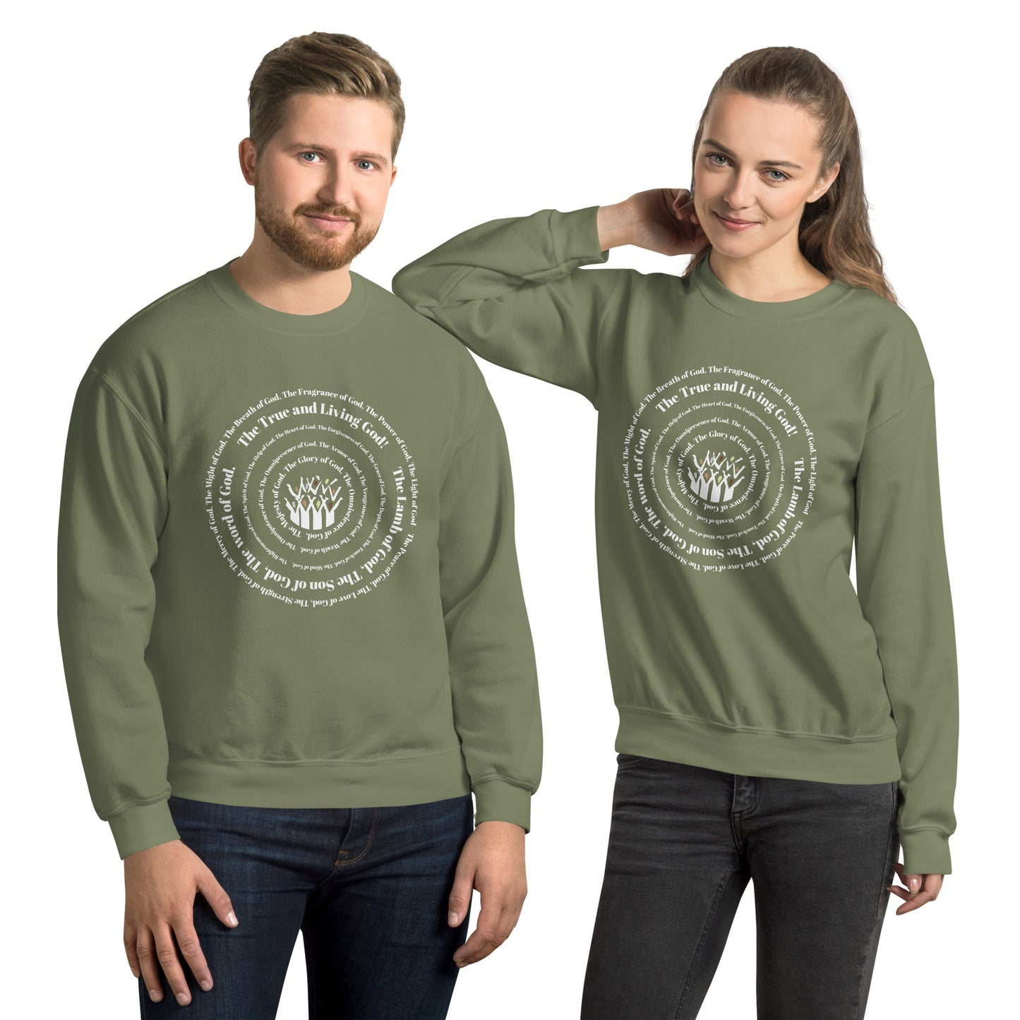 Attributes of God Crew Neck Sweatshirt - White Spiral