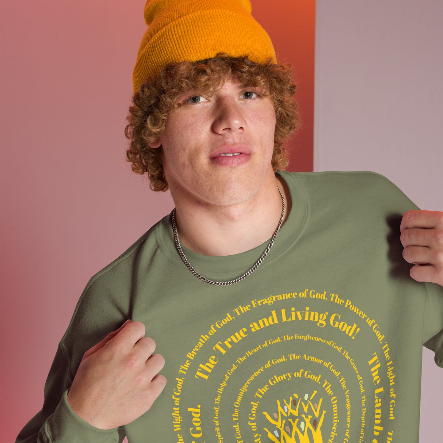 Attributes of God Crew Neck Sweatshirt - Gold Spiral