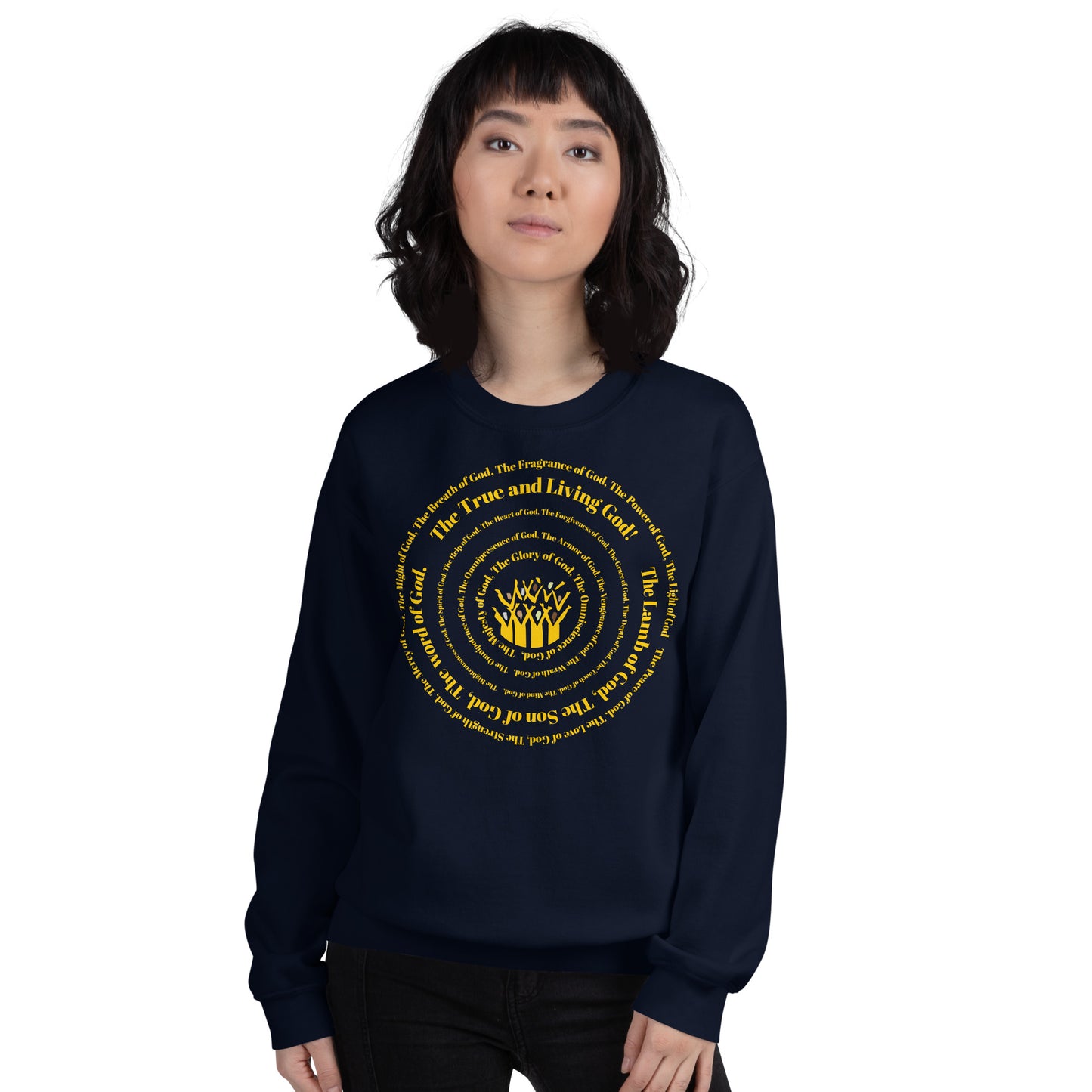 Attributes of God Crew Neck Sweatshirt - Gold Spiral