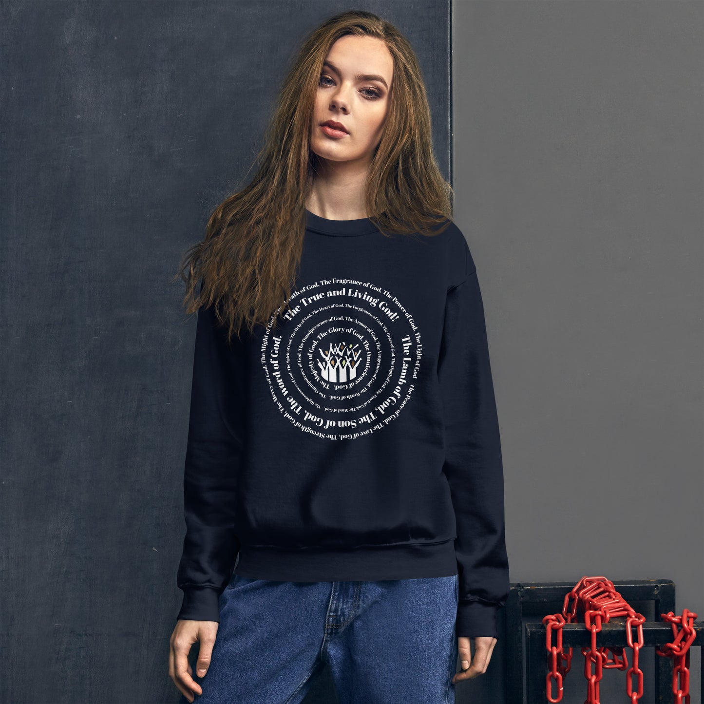 Attributes of God Crew Neck Sweatshirt - White Spiral