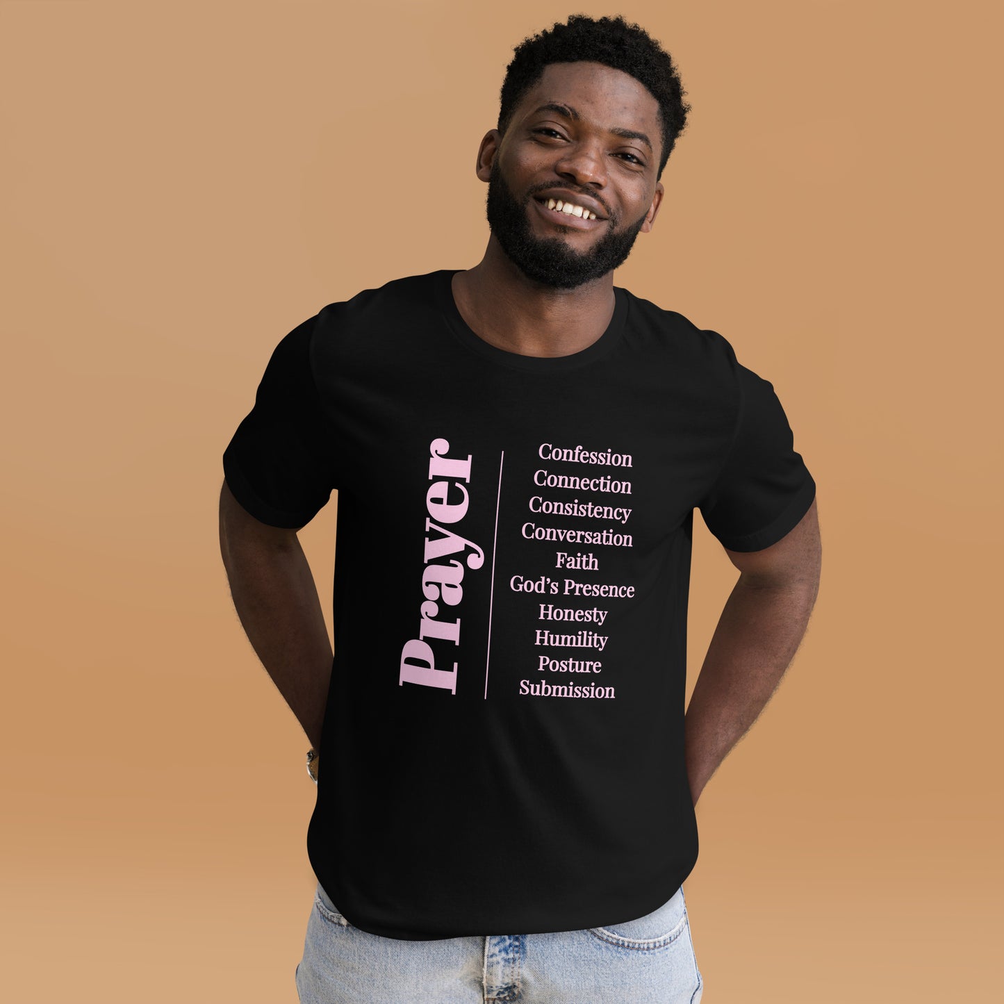 Prayer Unisex cotton t-shirt (Light Pink print)