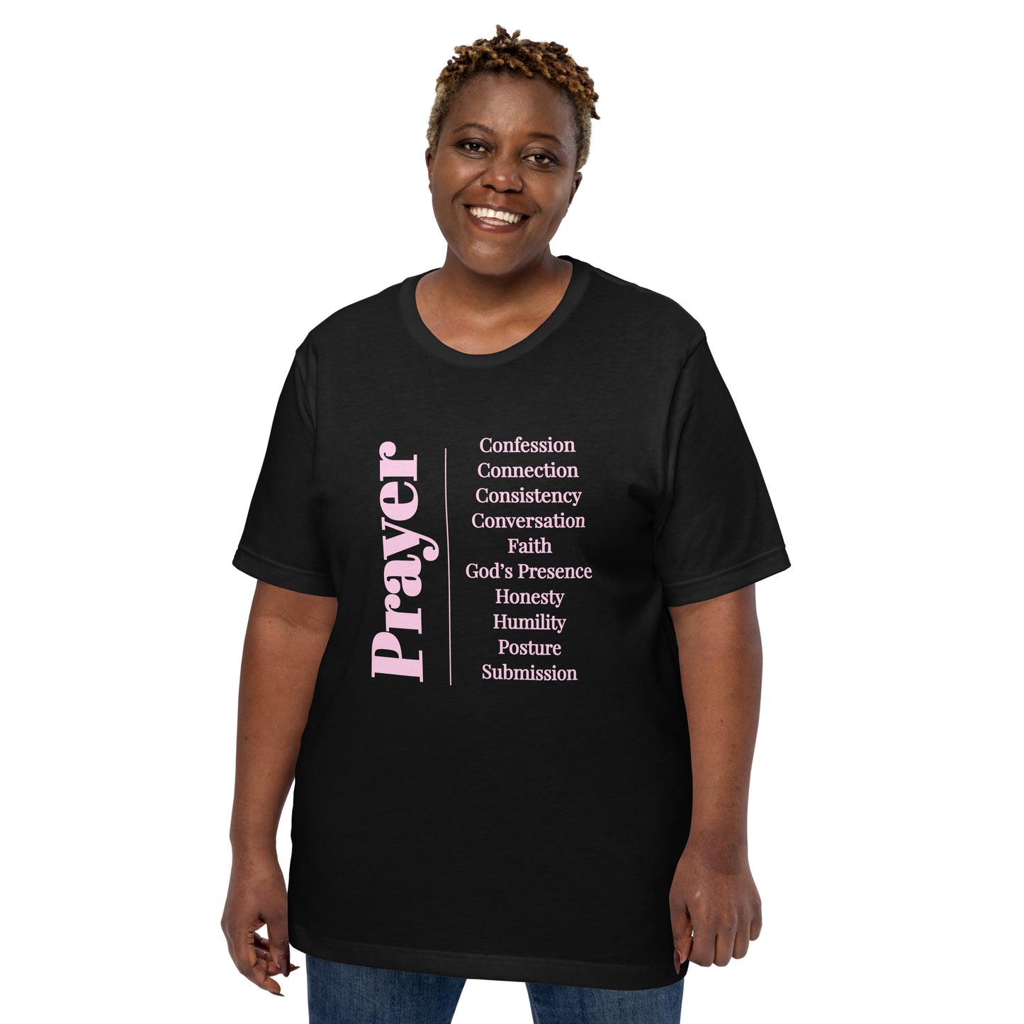 Prayer Unisex cotton t-shirt (Light Pink print)
