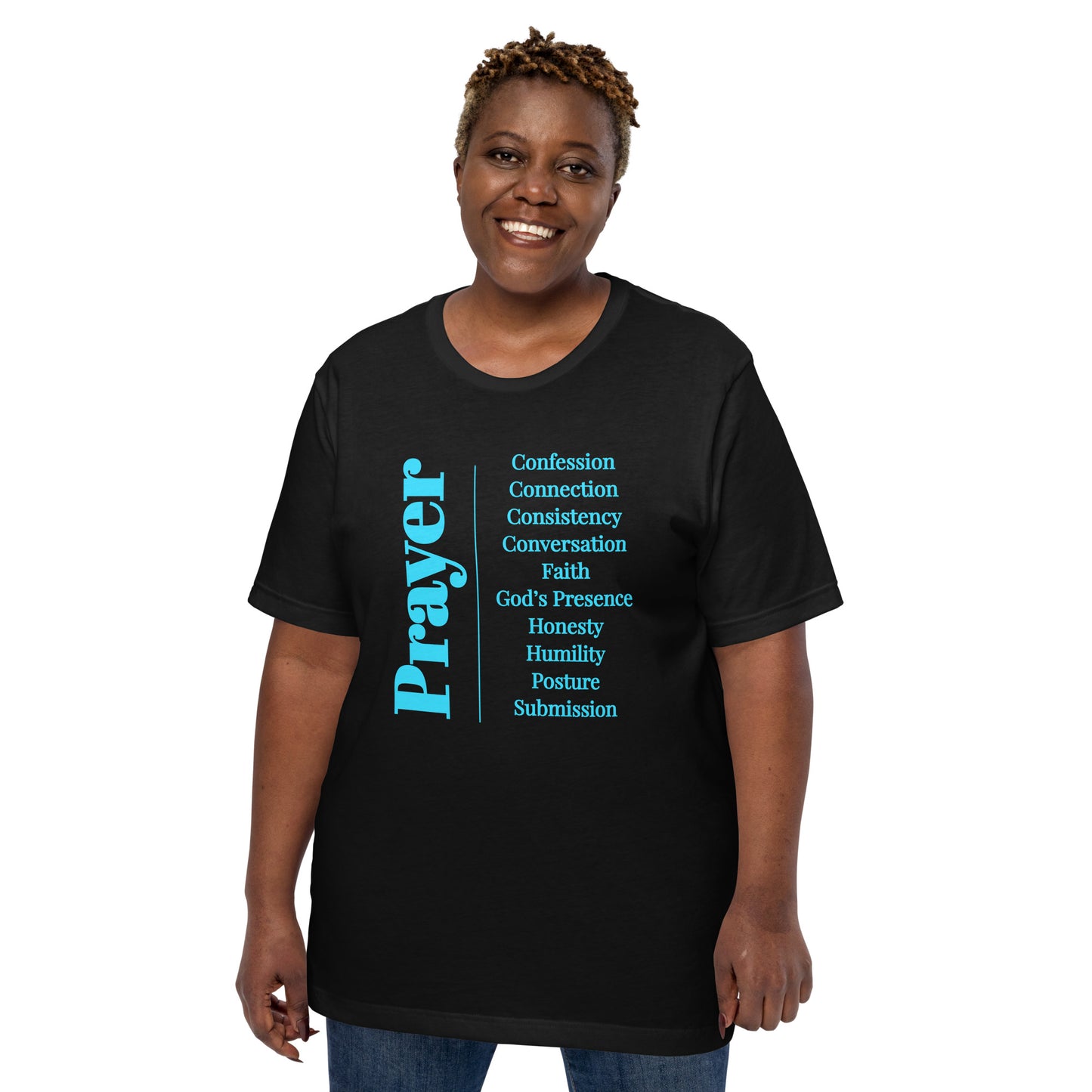 Prayer Unisex cotton t-shirt (Turquoise Print)