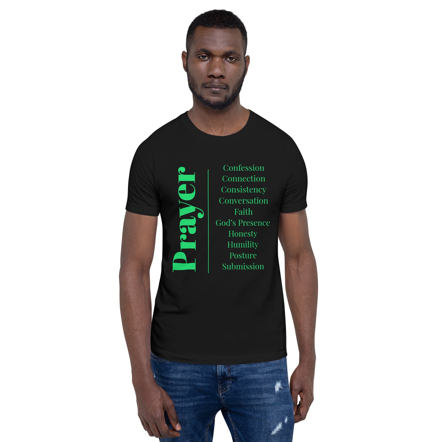 Prayer Unisex cotton t-shirt (Green print)