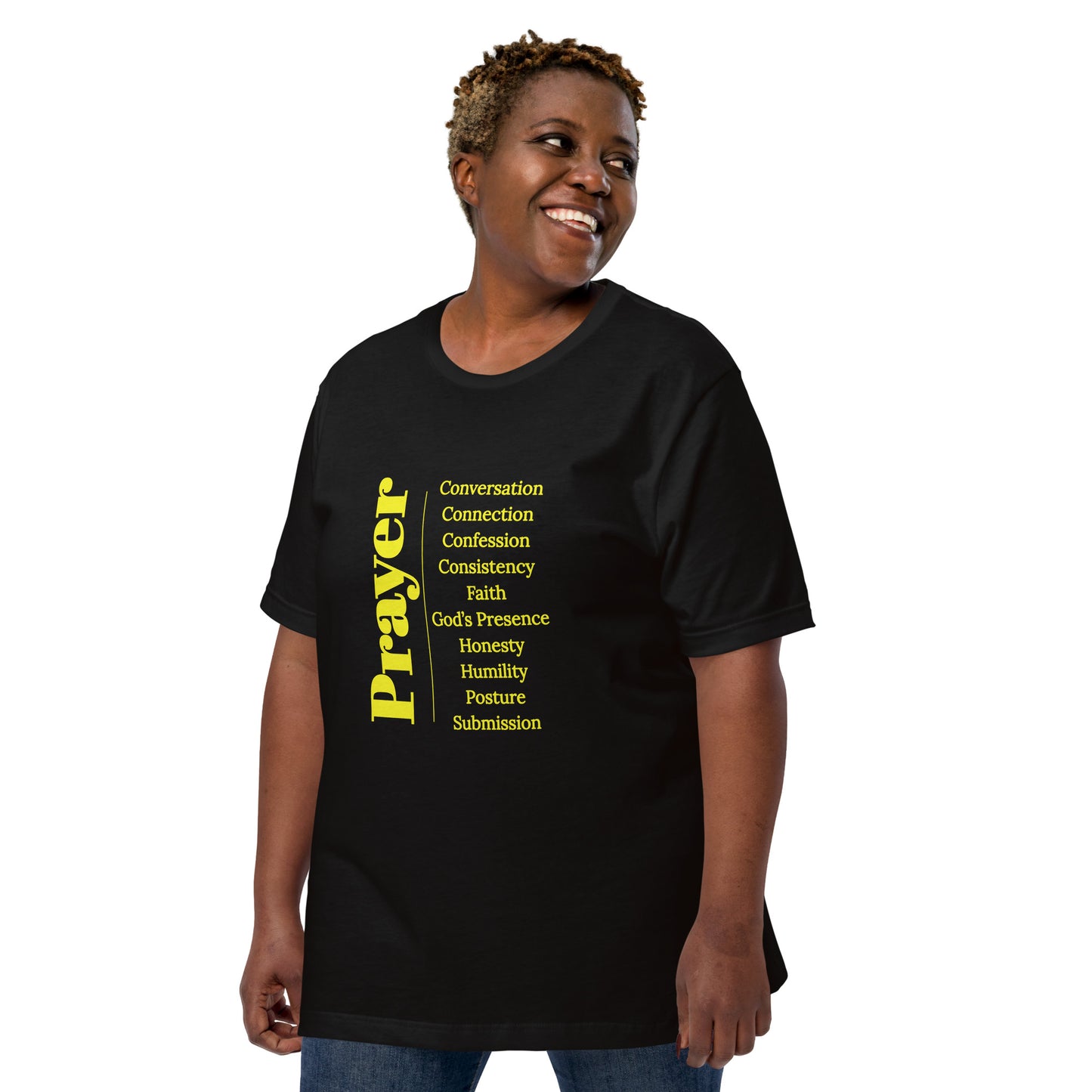 Prayer Unisex cotton t-shirt (Yellow print)