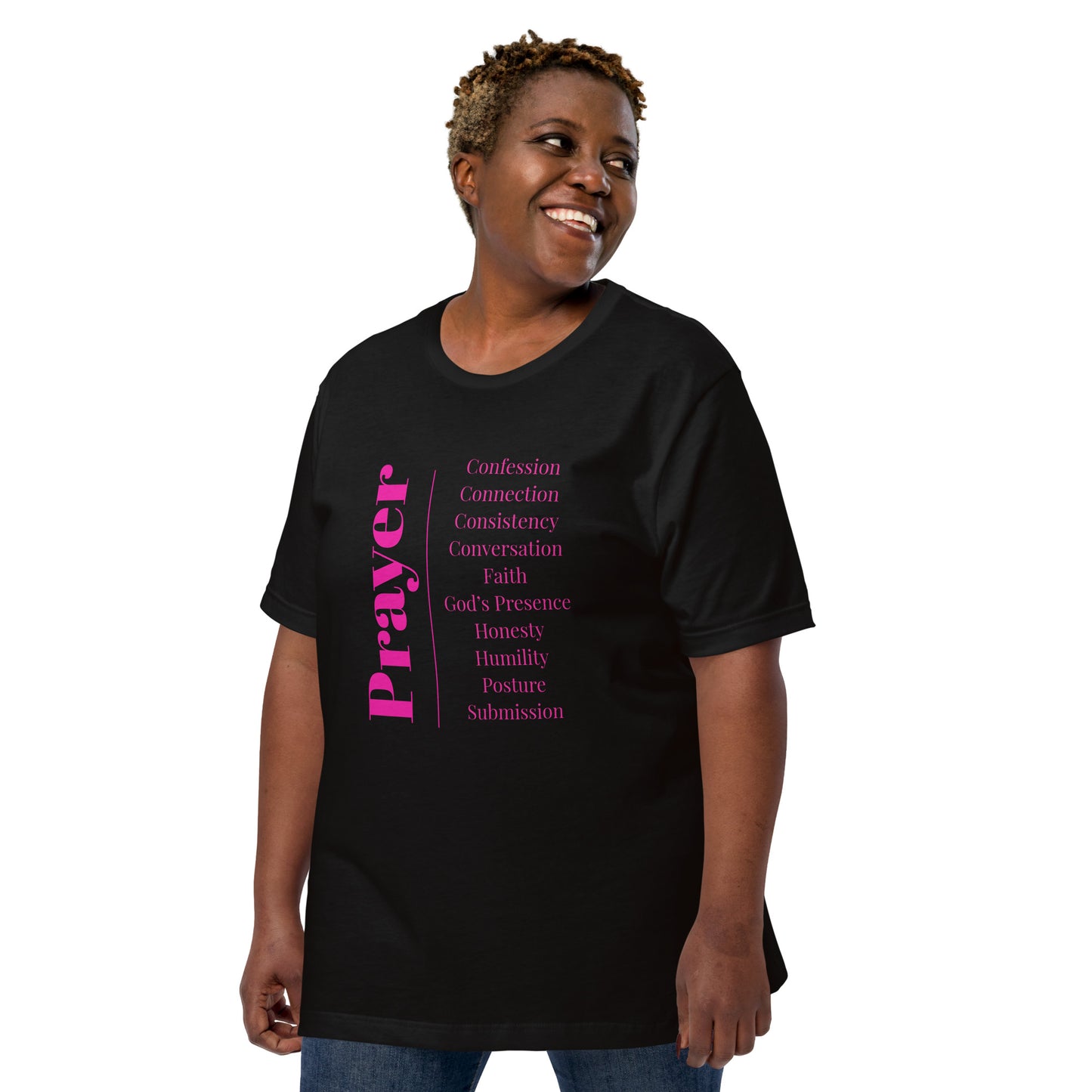 Prayer Unisex cotton t-shirt (Pink print)