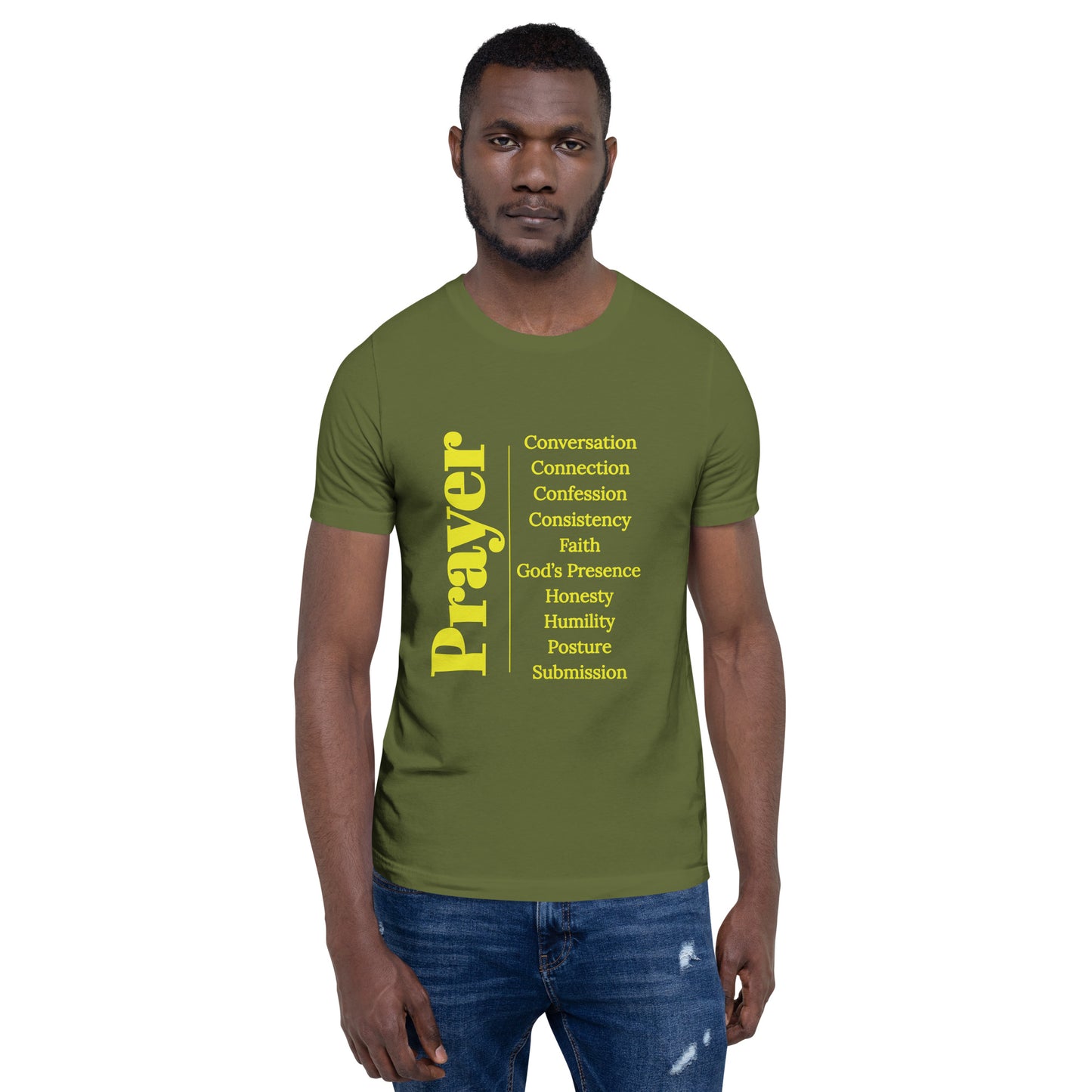 Prayer Unisex cotton t-shirt (Yellow print)