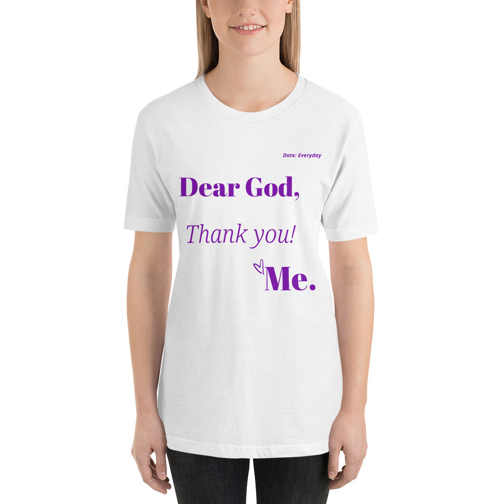 Dear God short-sleeve t-shirt (Purple print)
