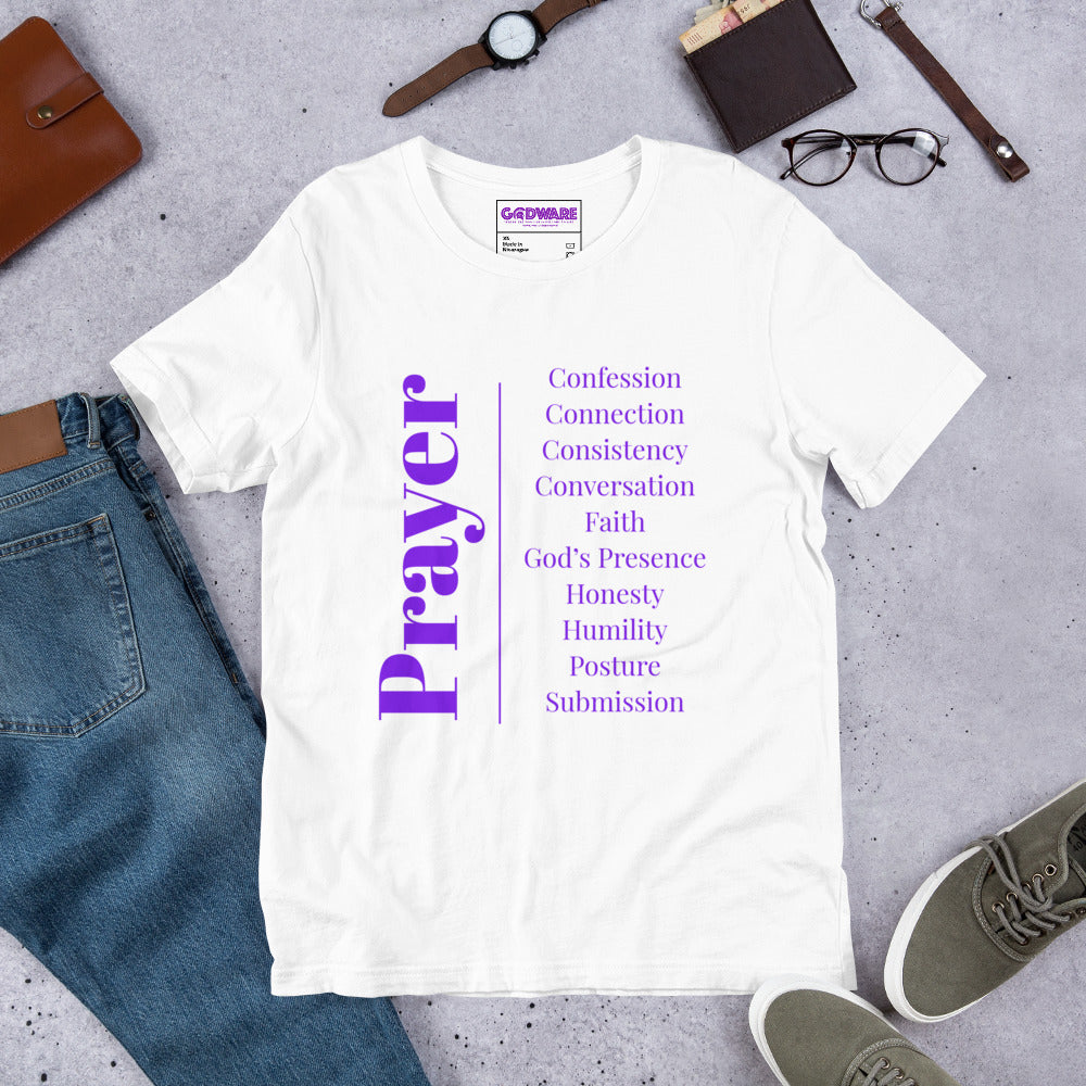 Prayer Unisex cotton t-shirt (Purple/White)