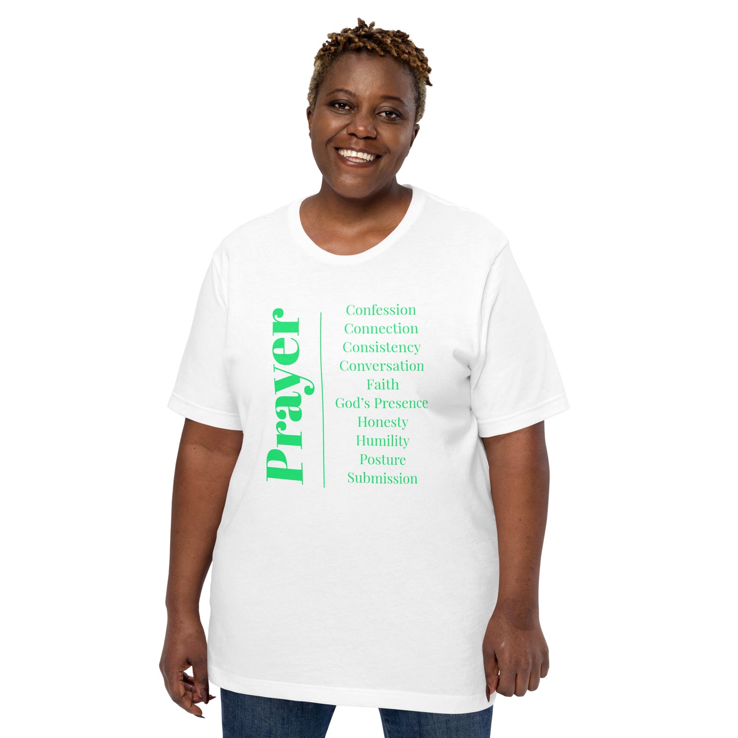 Prayer Unisex cotton t-shirt (Green print)