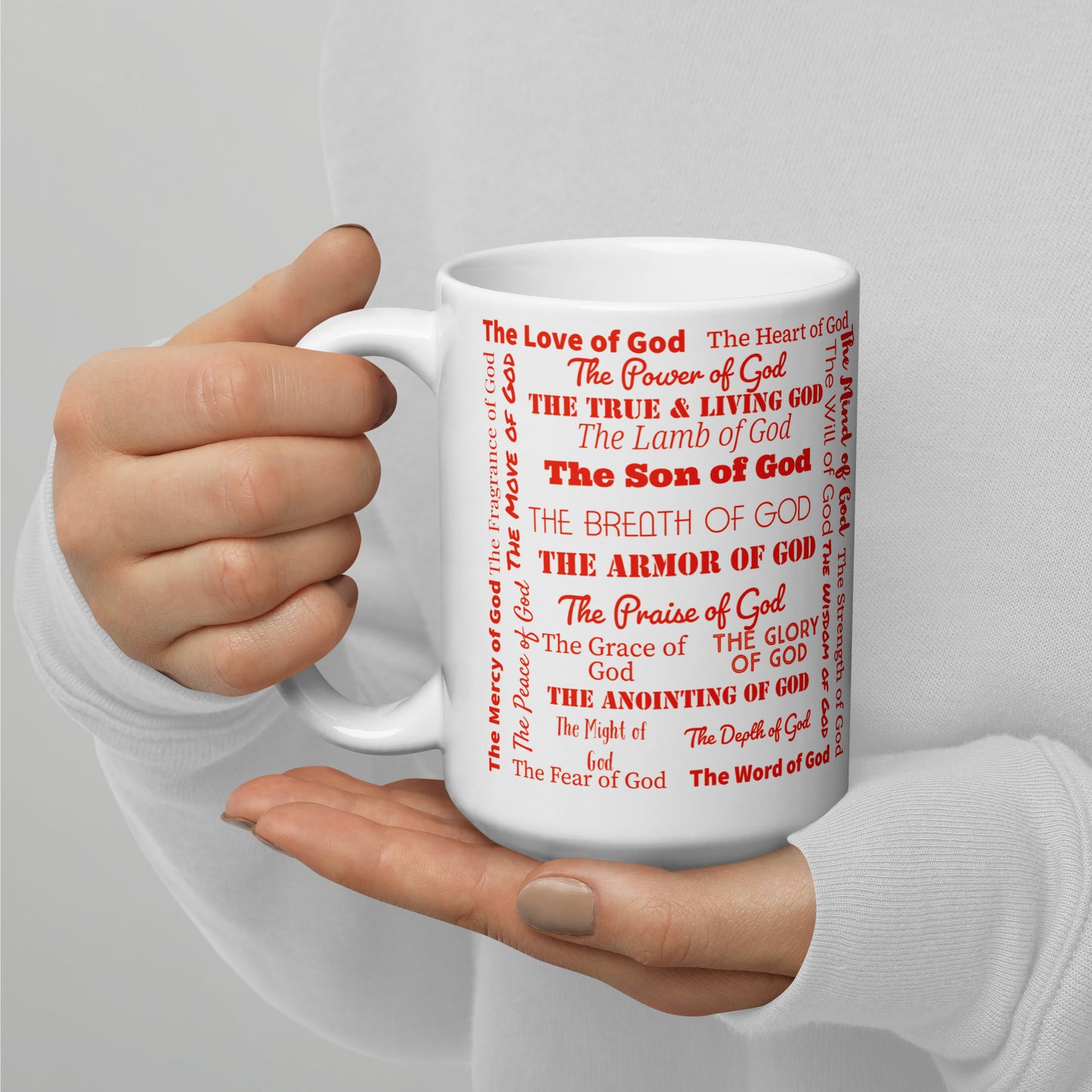 Attributes of God White/Red Inspirational mug