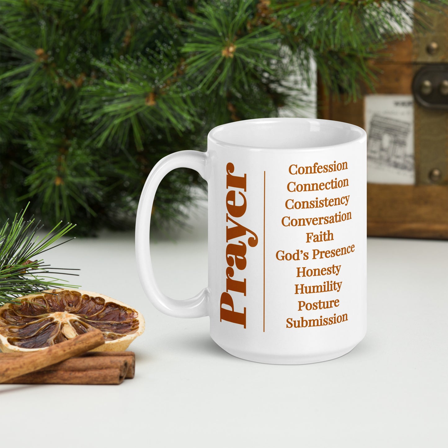 Prayer glossy ceramic mug - Earthtone/White