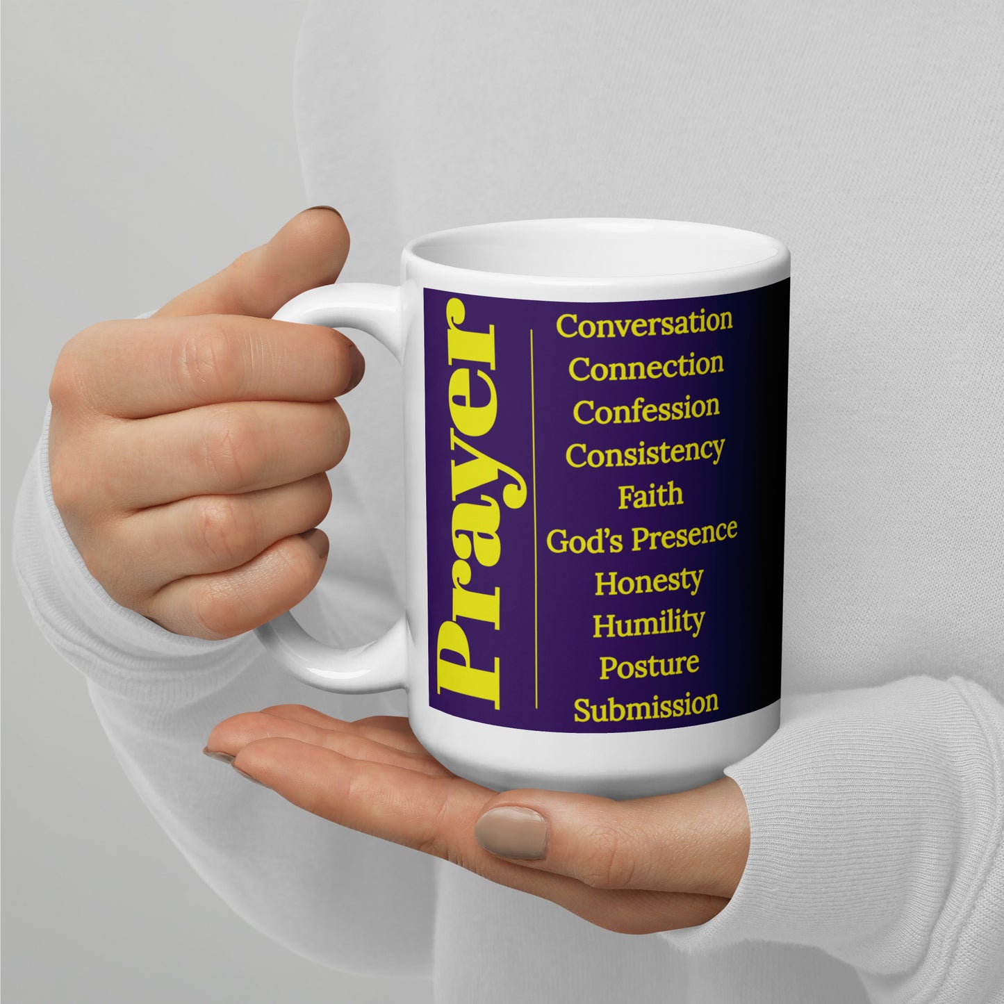 Prayer glossy ceramic mug - Purple/Gold/White