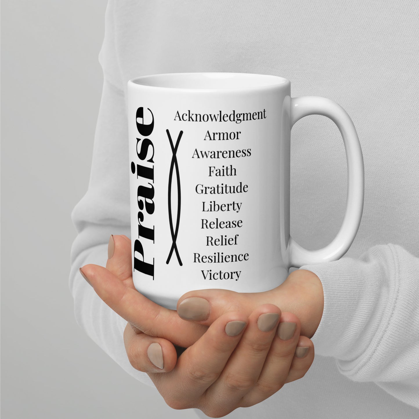 Praise ceramic glossy mug - White/Black