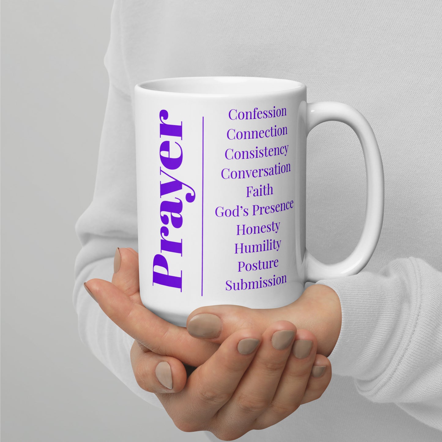Prayer glossy ceramic mug- Purple/White