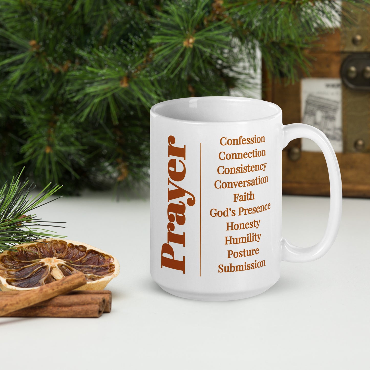 Prayer glossy ceramic mug - Earthtone/White
