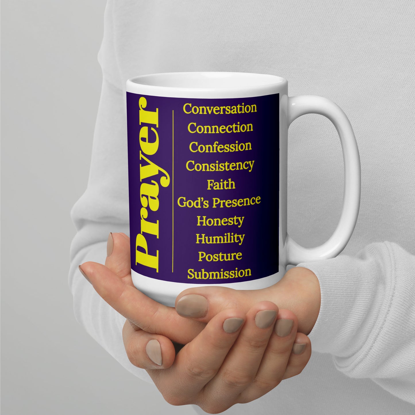 Prayer glossy ceramic mug - Purple/Gold/White
