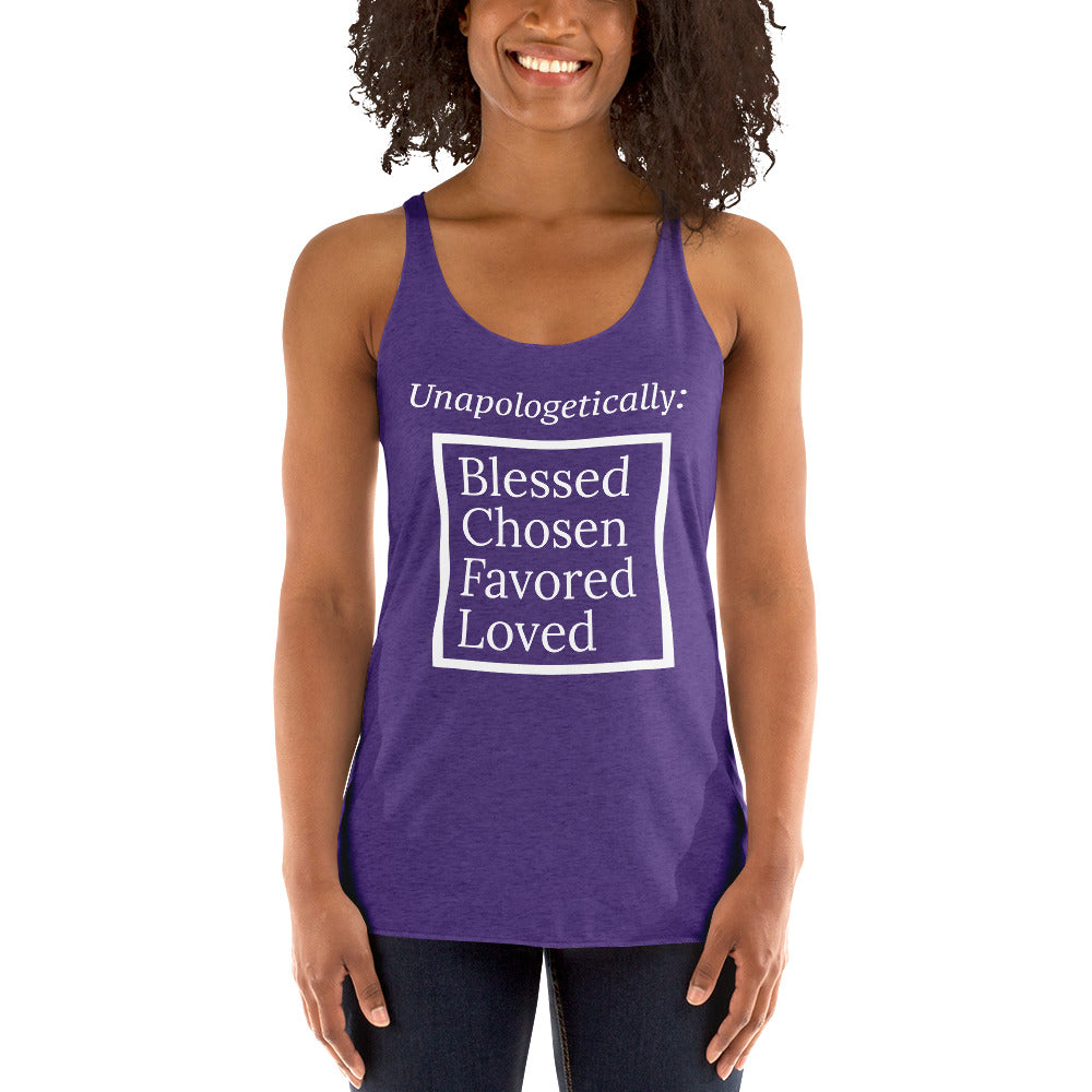 Unapologetic Women's Racerback Tank - White print