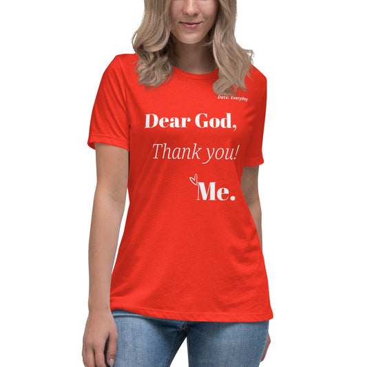 Dear God White Print Women's Relaxed T-Shirt | Christian Inspirational Women's Tee