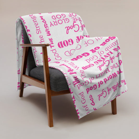 Attributes of God Velvety Soft Throw Blanket - White/Pink